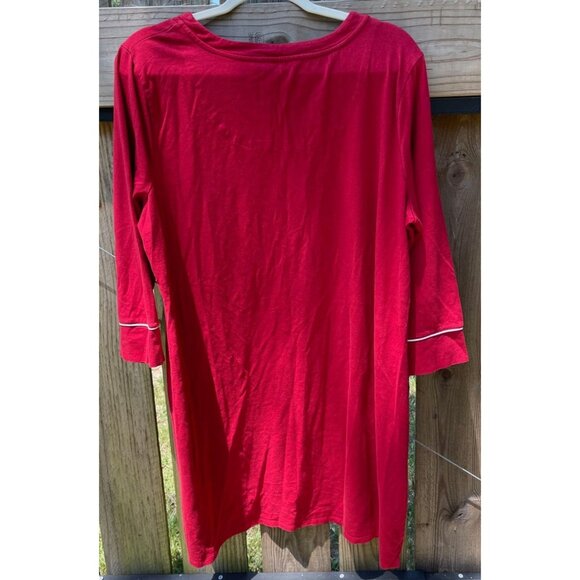 Soma Red 3/4 Sleeve Nightshirt With Pocket & White Piping Trim - Picture 2 of 4